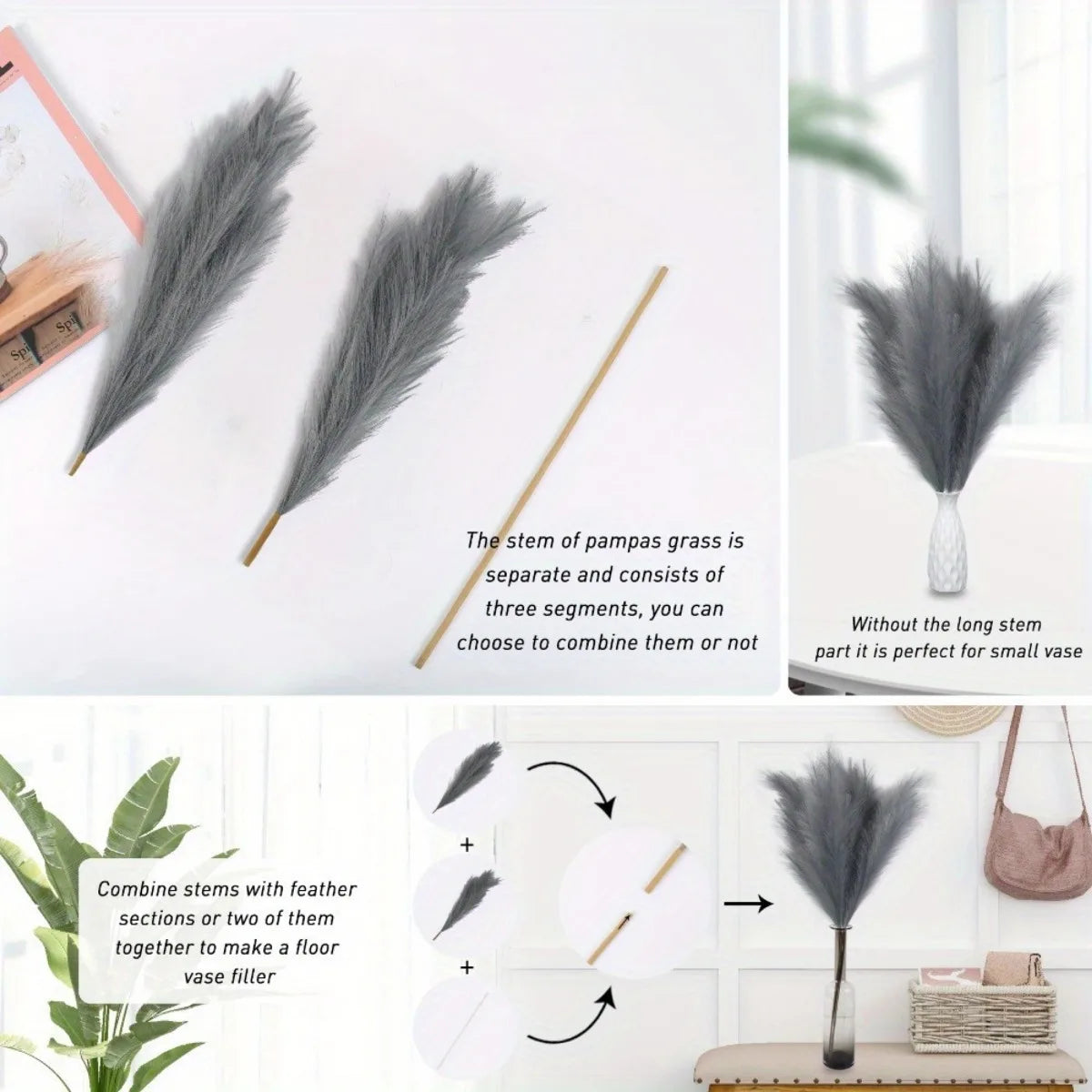 4 Pcs Artificial Pampas Grass Large Stems 43'' Tall