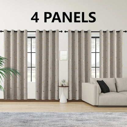 4 PCS  Circle And Dots Foil Blackout Curtains Grommet Thermal Insulated