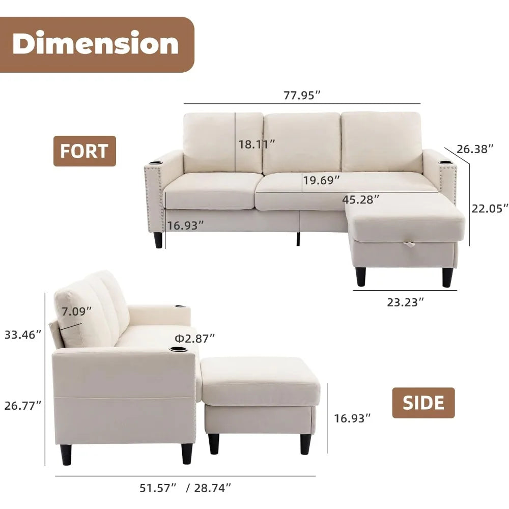 Convertible L-Shaped  Sectional Couche for Living Room