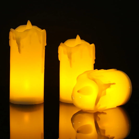 3Pc Dripping Wax Tea Light 55/70/85MM, Realistic Votive LED Electronic Candles Battery Operated