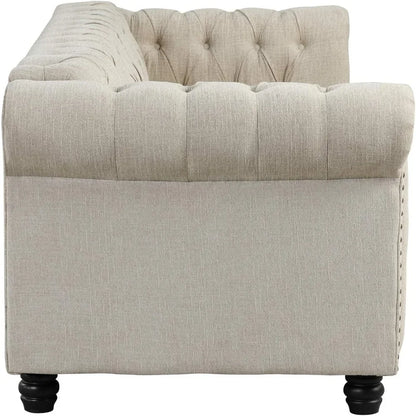 24'' Deep Seat Sofas Couches Pet-Friendly Linen Chesterfield Tufted Sofas, Beige