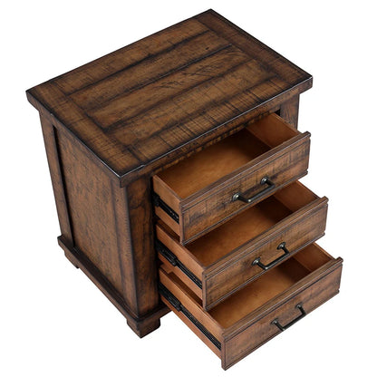 Rustic Three Drawer Reclaimed Solid Wood Farmhouse Nightstand End Table  for Living Room/Bedroom