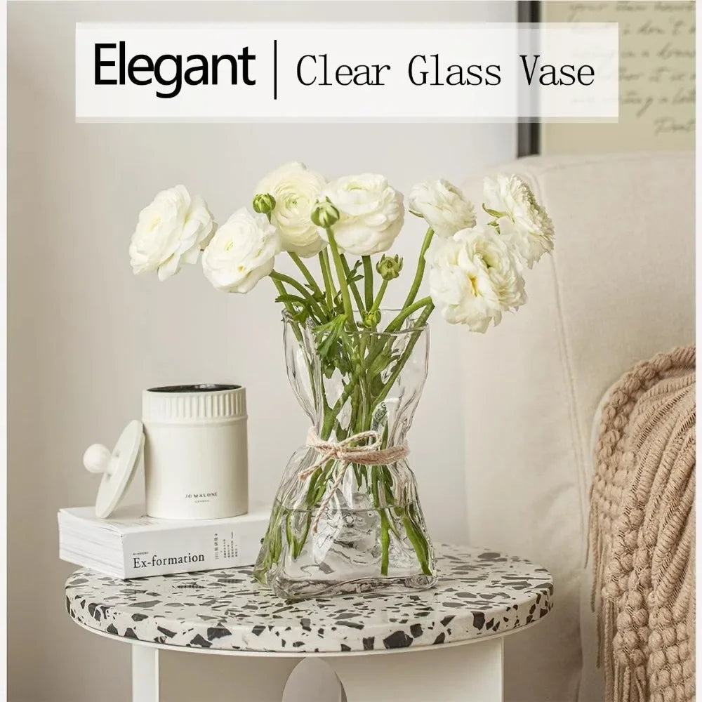 6 inch small glass vase, irregular transparent vase