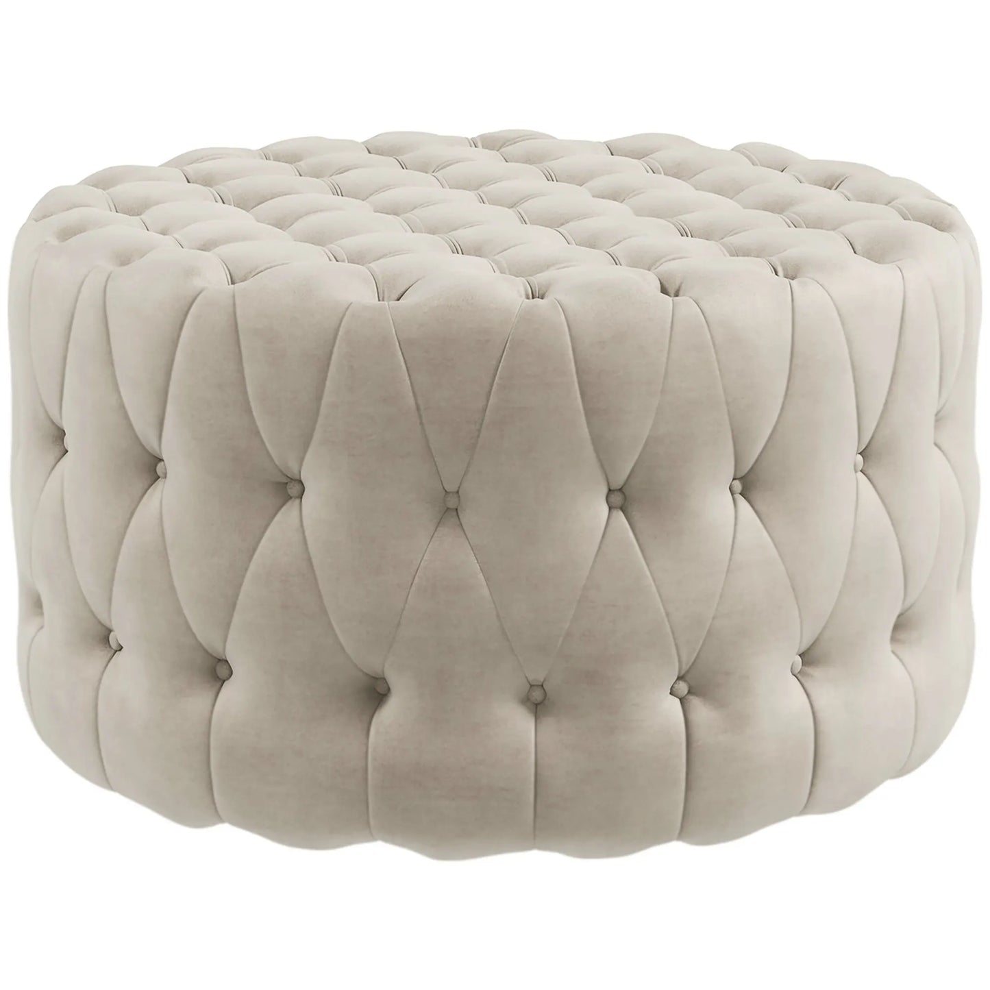Button Tufted Ottoman Foot Stool with Velvet-feel Upholstery, Beige