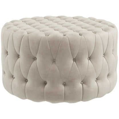 Button Tufted Ottoman Foot Stool with Velvet-feel Upholstery, Beige