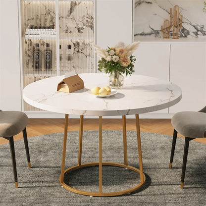 47.24 Inch Kitchen Table for 4 People Wooden Marble Pattern Dinner Room