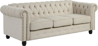 24'' Deep Seat Sofas Couches Pet-Friendly Linen Chesterfield Tufted Sofas, Beige