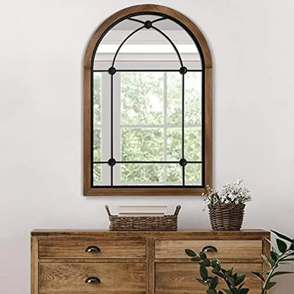 Farmhouse Arched Mirror Wall Decor Rustic Wood Framed Gothic Cathedral Style Accent Mirror