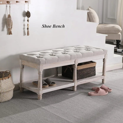 Upholstered Farmhouse Entryway Shoe Bench Or Bed End Stool