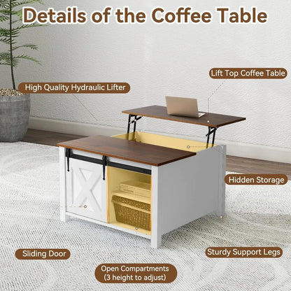 31.5" table for living room, lift top coffee table with storage, farmhouse small living room, multifunctional.
