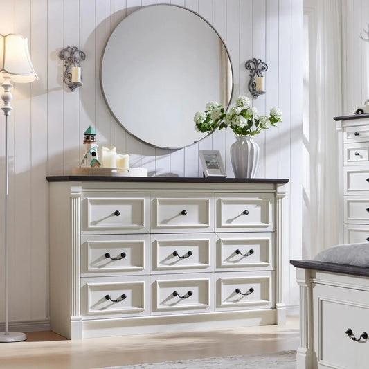 Farmhouse 9 level dresser, 55" large Roman column chest of drawers, bedroom, hallway, living room, storage dresser
