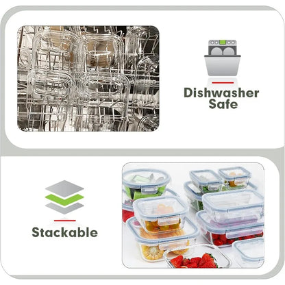 24 Pieces Air tight Glass Meal Prep Containers with Lids, Microwave and Freezer Safe