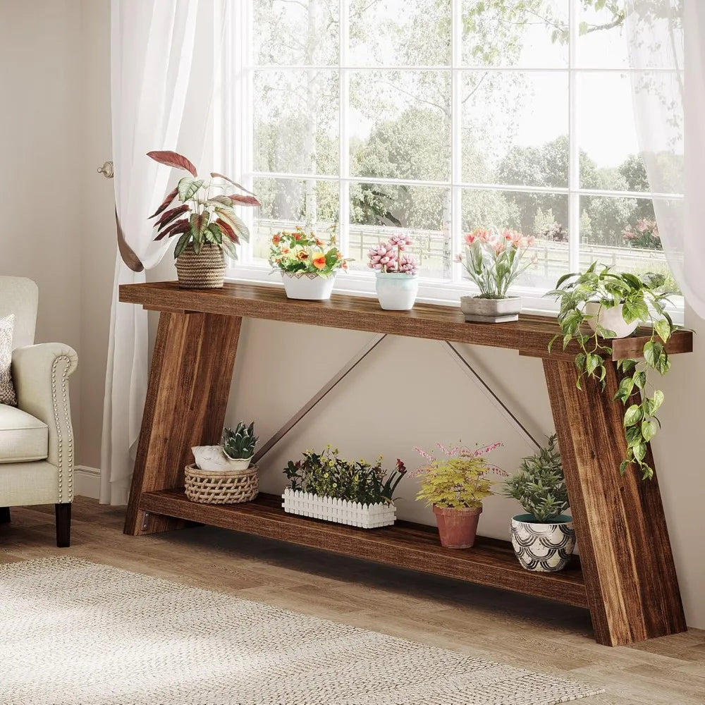 70.9 Inches Extra Long Sofa Table Behind Couch, Industrial Entryway Console Table with Storage for Hallway