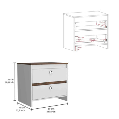 Nightstand, Superior Top, Two Drawers White / Dark Brown