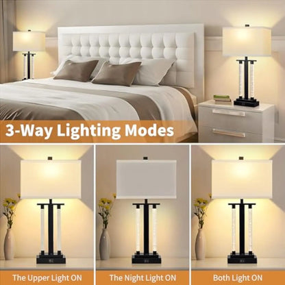Modern Table Lamps Set of 2,  3 Way Lighting Modes Bedside Table Lamps for Bedroom