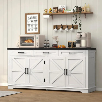 63” Large Buffet Cabinet, Sideboard Buffet Storage Cabinet with 3 Drawers, Farmhouse Coffee Bar with 4 Doors, for Kitchen