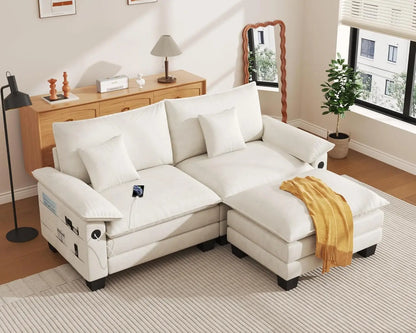 , 76.8’’ Loveseat Modular Sectional Sofa L Shaped Cloud Couch with USB, Side Pocket with Movable Ottoman