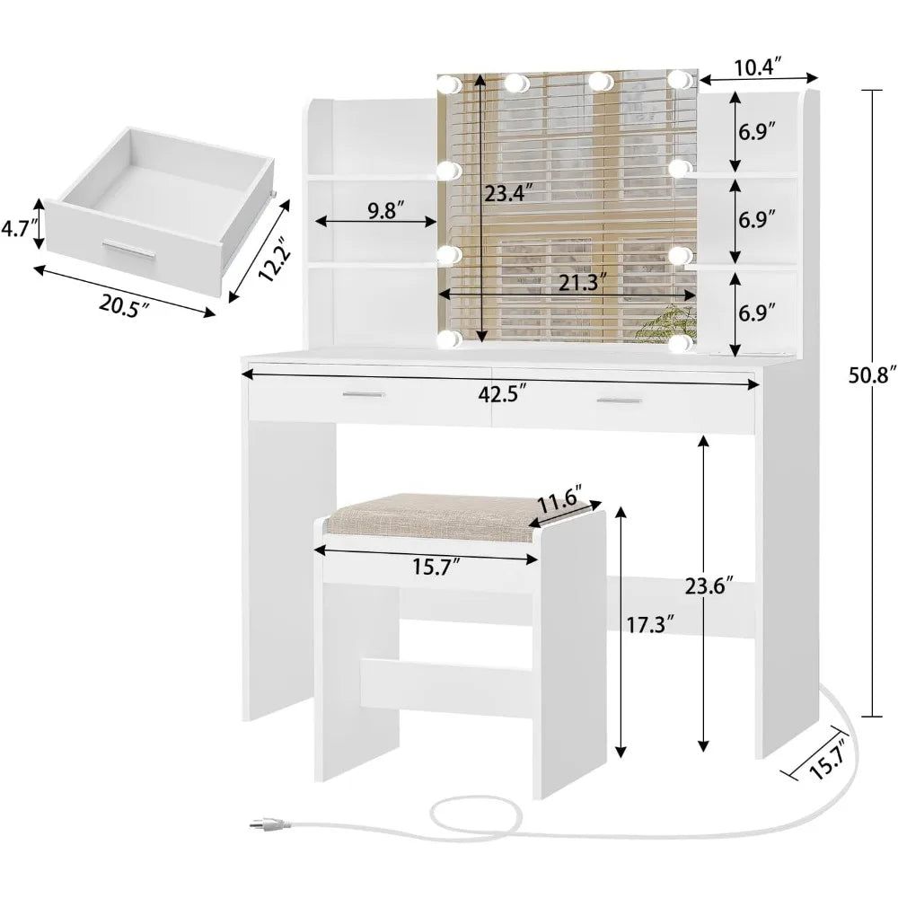 Makeup Vanity Desk with Mirror & Lights