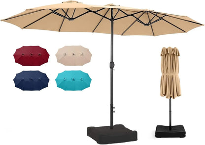 15ft X 9ft Extra Large Rectangular Patio Double-Sided Umbrella with Base & Crank