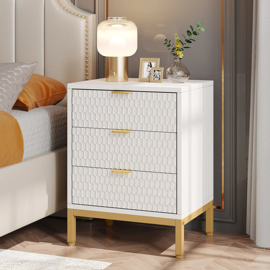 Nightstand, 65.5 cm Tall Bedside Table with 3 Drawers, Contemporary End Side Table with Storage