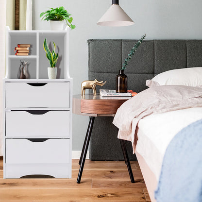 White Side Table Bedroom Modern Nightstand Bedside Table with 3 Drawers Multifunctional Mini Storage Cabinet Organizer