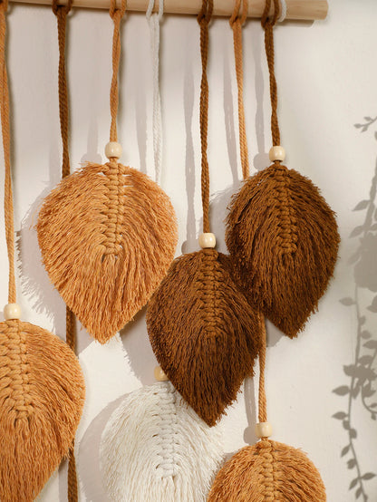 Boho Leaf Macrame Tapestry Brown Green Wall Tapestry