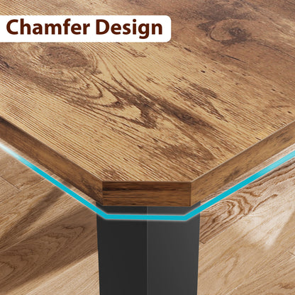 78 Inch Long Kitchen Dining Table， Rectangular Dining Table with Cut Corners for Living Room
