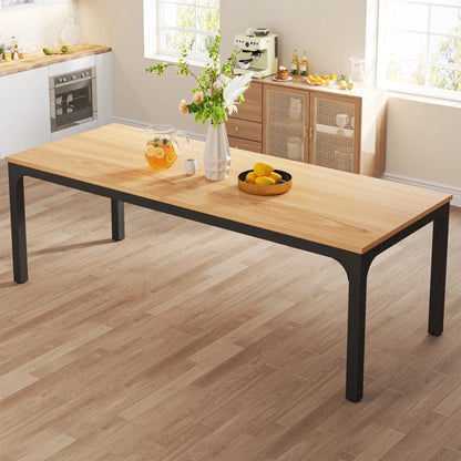 Dining Table for 6-8 People, 200cm Large Narrow Long Rectangular Kitchen Dinner Table, Rustic Wood
