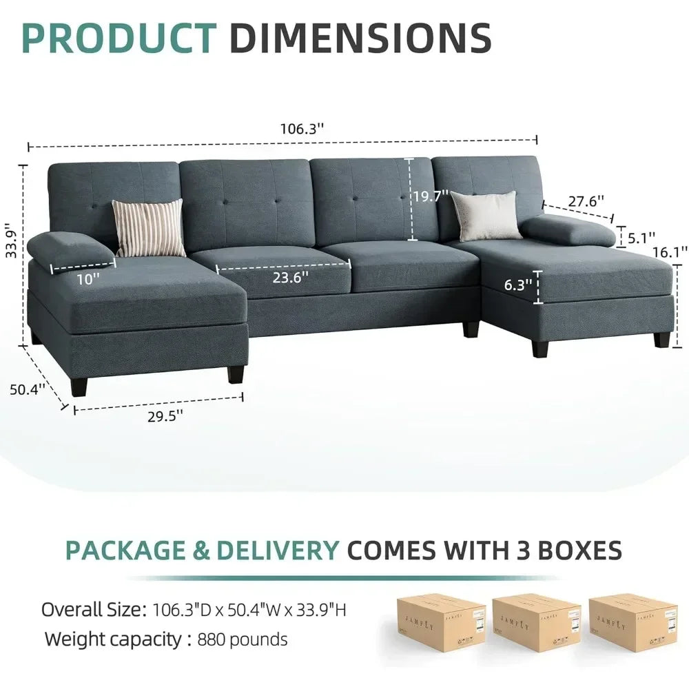 4 Seat U-Shaped Sofa Couch Living Room Furniture