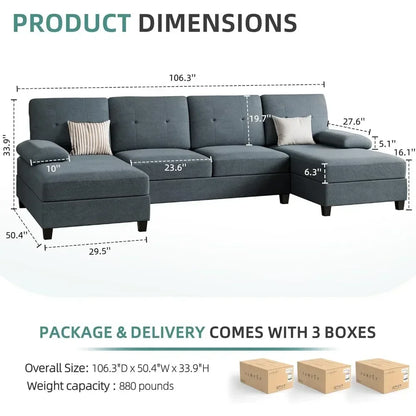 4 Seat U-Shaped Sofa Couch Living Room Furniture