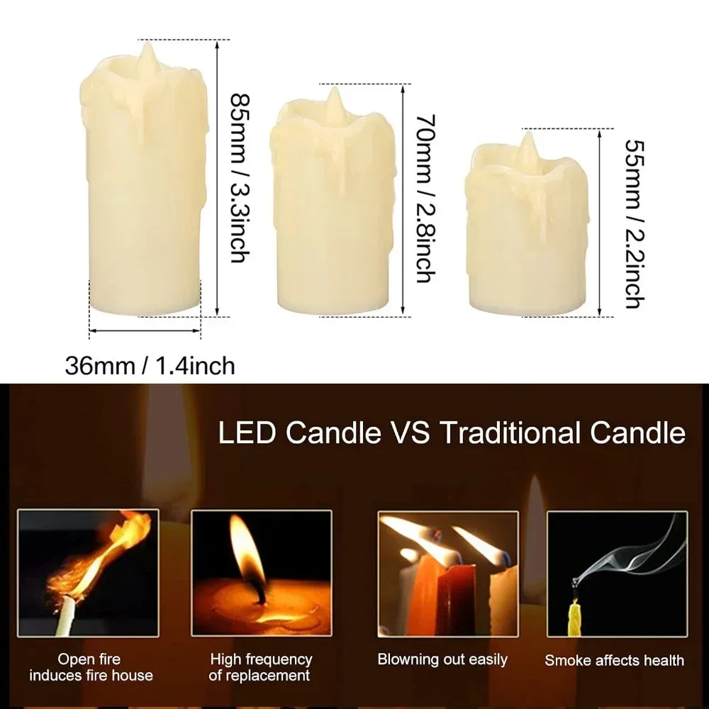 3Pc Dripping Wax Tea Light 55/70/85MM, Realistic Votive LED Electronic Candles Battery Operated