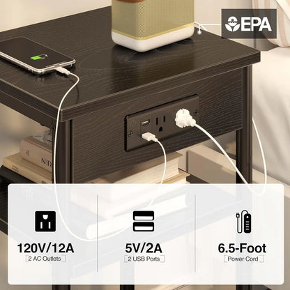 Narrow Small Table with Charging Station