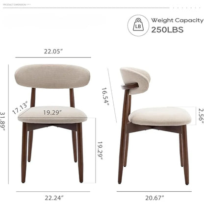 Wooden Dining Chairs Set of 4, Modern Fabric Upholstered Kitchen Side Chairs, Farmhouse Dining Room Chair with Foot Pegs, Beige