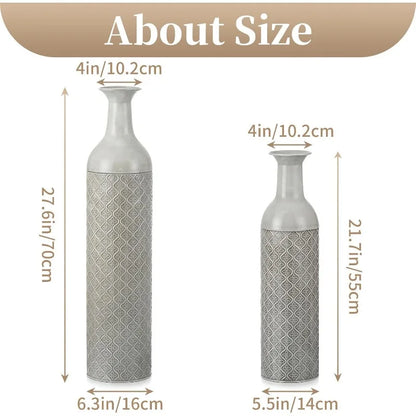 Set of 2 Big Metal Glazed Vases for Pampas Grass Twigs Vintage