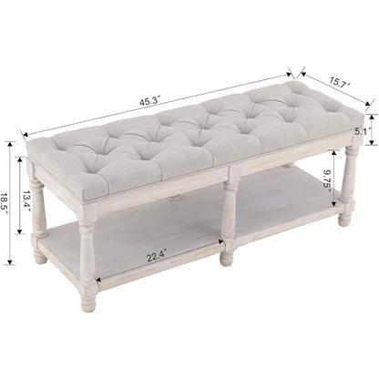 Upholstered Farmhouse Entryway Shoe Bench Or Bed End Stool