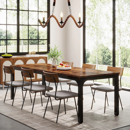 Dining Table for 6-8 People, 200cm Large Narrow Long Rectangular Kitchen Dinner Table, Rustic Wood