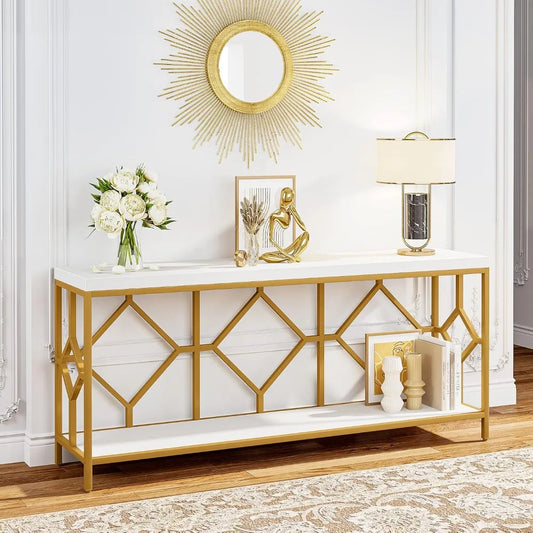 70.86 Inches Extra Long 2-Tier Narrow Console Table for Entryway, Sofa Table Behind Couch,Accent Table