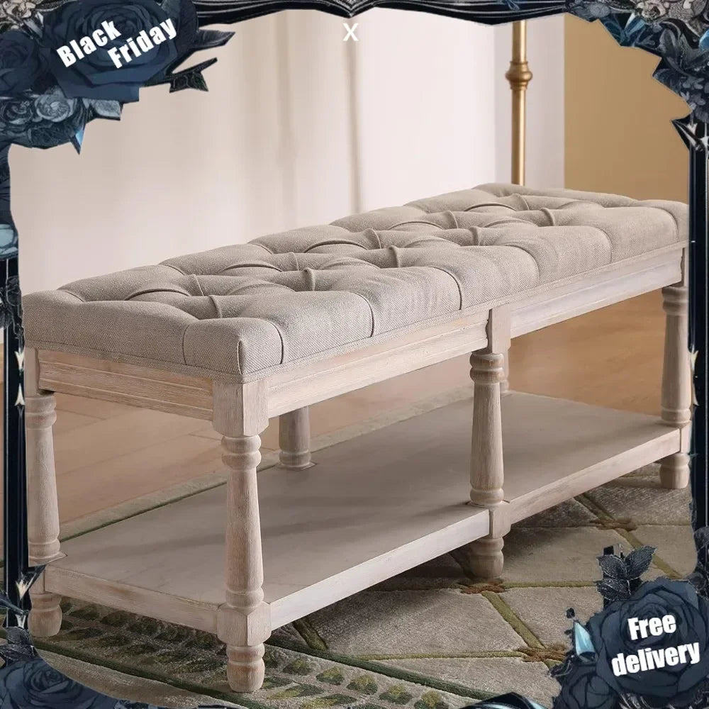 Upholstered Farmhouse Entryway Shoe Bench Or Bed End Stool