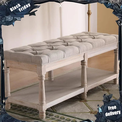 Upholstered Farmhouse Entryway Shoe Bench Or Bed End Stool
