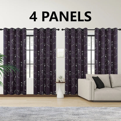 4 PCS  Circle And Dots Foil Blackout Curtains Grommet Thermal Insulated