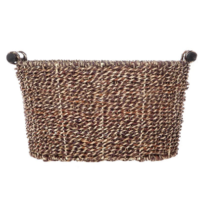 Oval Seagrass Storage Basket with Wooden Handles