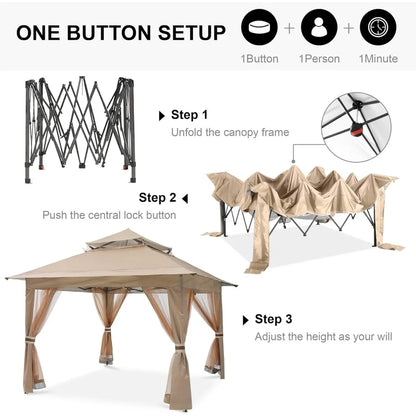 Pop Up Gazebo 13x13Outdoor Canopy Tent with Mosquito Netting