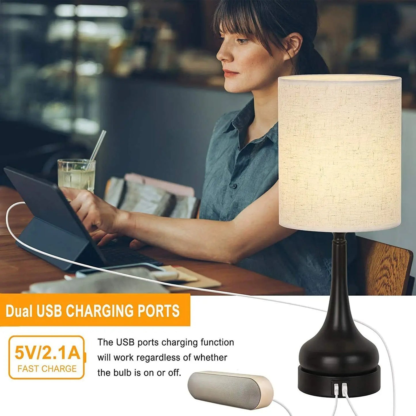 Table Lamp Set of 2 Table Lamps with Touch Control for Living Room with USB Charging Ports