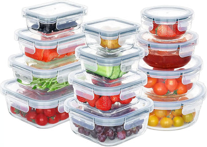 24 Pieces Air tight Glass Meal Prep Containers with Lids, Microwave and Freezer Safe