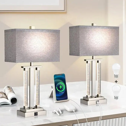 Modern Table Lamps Set of 2,  3 Way Lighting Modes Bedside Table Lamps for Bedroom