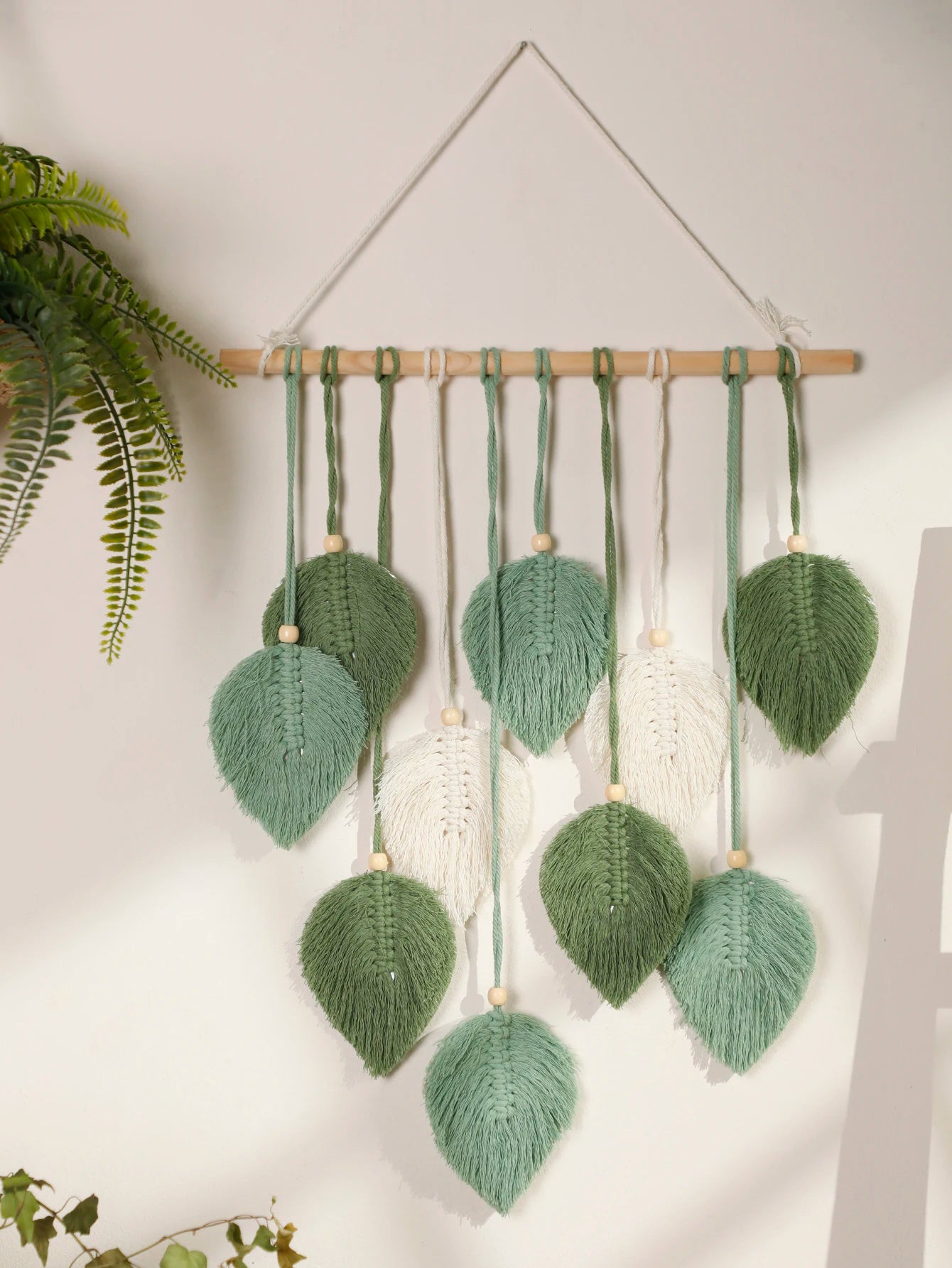 Boho Leaf Macrame Tapestry Brown Green Wall Tapestry