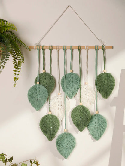 Boho Leaf Macrame Tapestry Brown Green Wall Tapestry