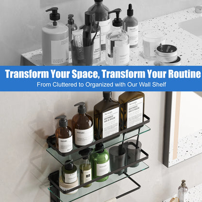 Glass Bathroom Shelf with Towel Bar 15.7in