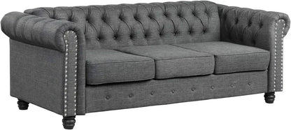 24'' Deep Seat Sofas Couches Pet-Friendly Linen Chesterfield Tufted Sofas, Beige