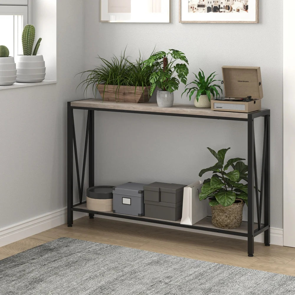 Industrial Console Table 2-Tier Entryway Table with Storage Narrow Sofa Table